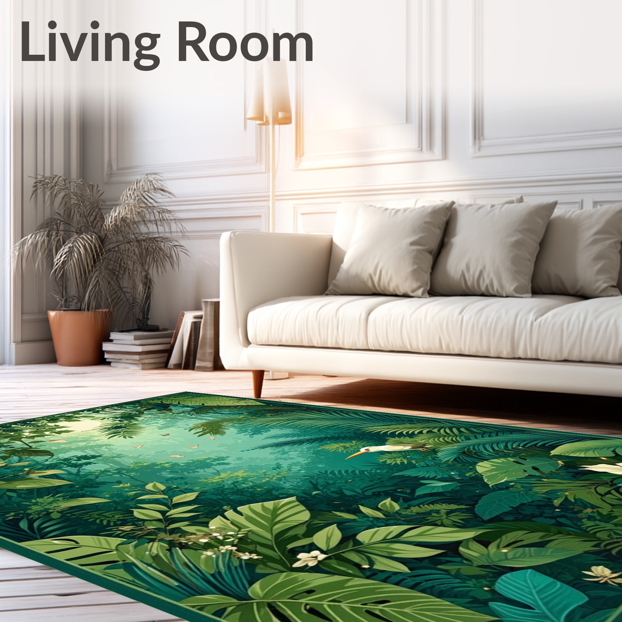 Lush Jungle Bird Floral Illustration Rug