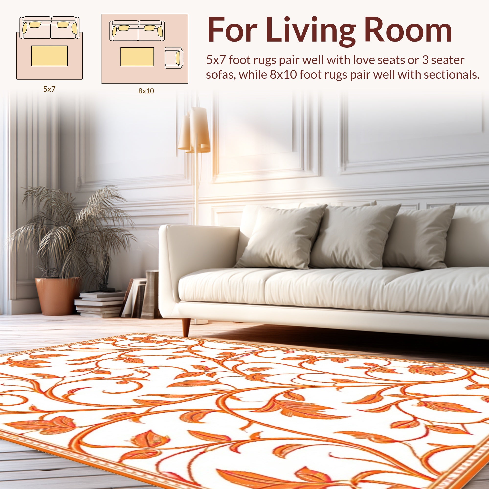 Elegant Orange Floral Vine Pattern Rug
