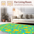 Retro Yellow Floral Print Rug