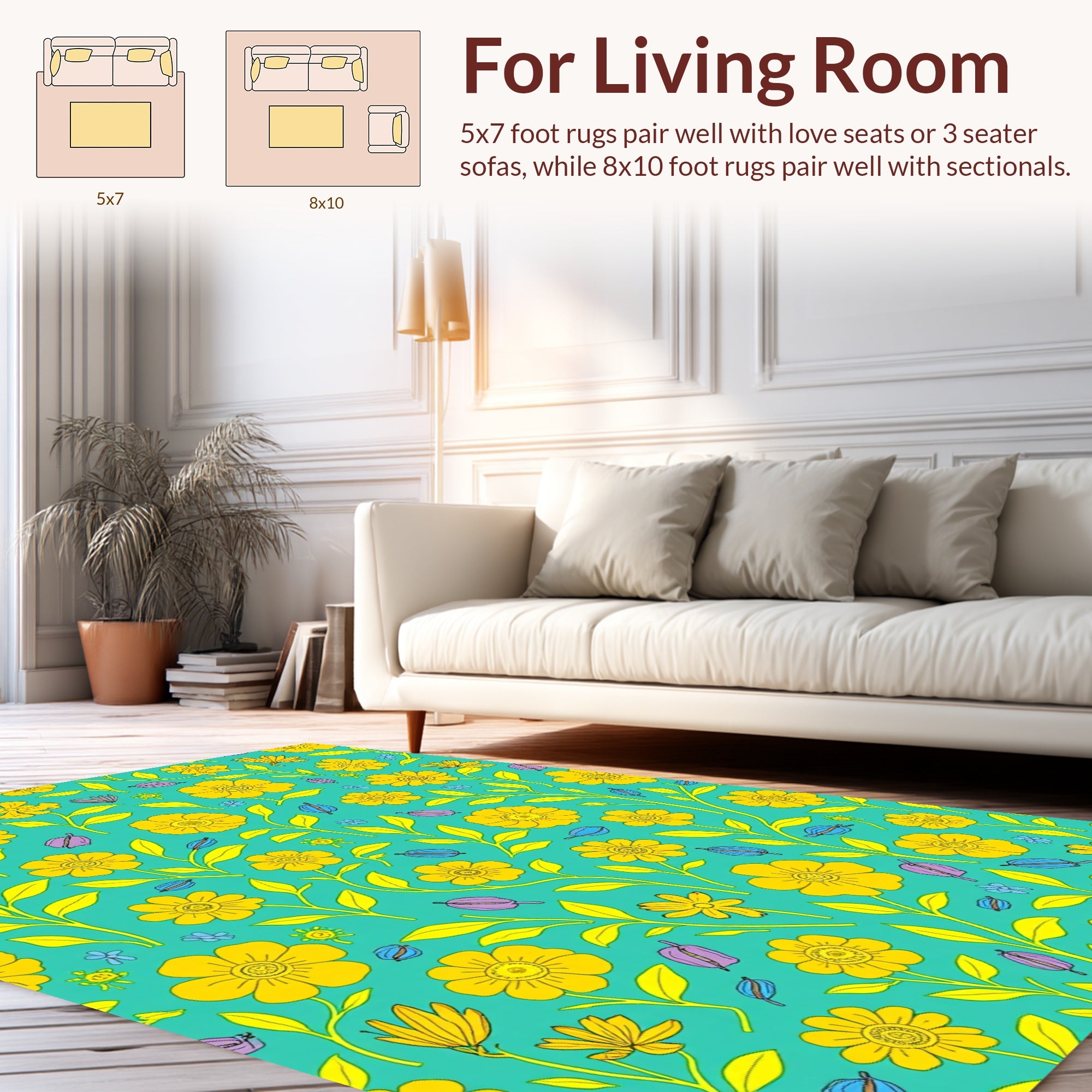 Retro Yellow Floral Print Rug