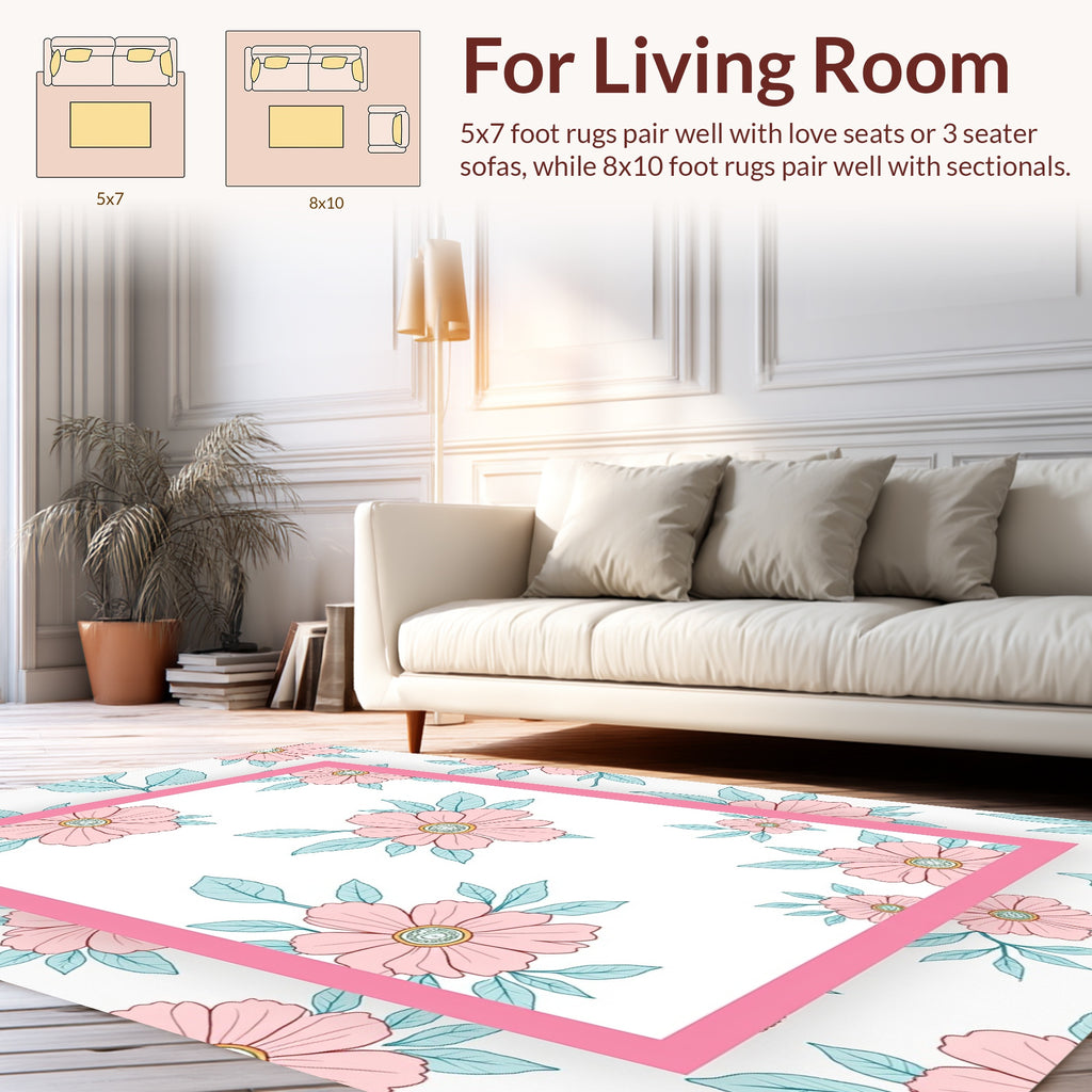 Pink Floral Outline Pattern Rug
