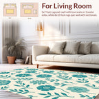 Teal Floral With Abstract Branch Pattern Rug