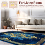 Ornate Blue Gold Mandala Pattern Rug