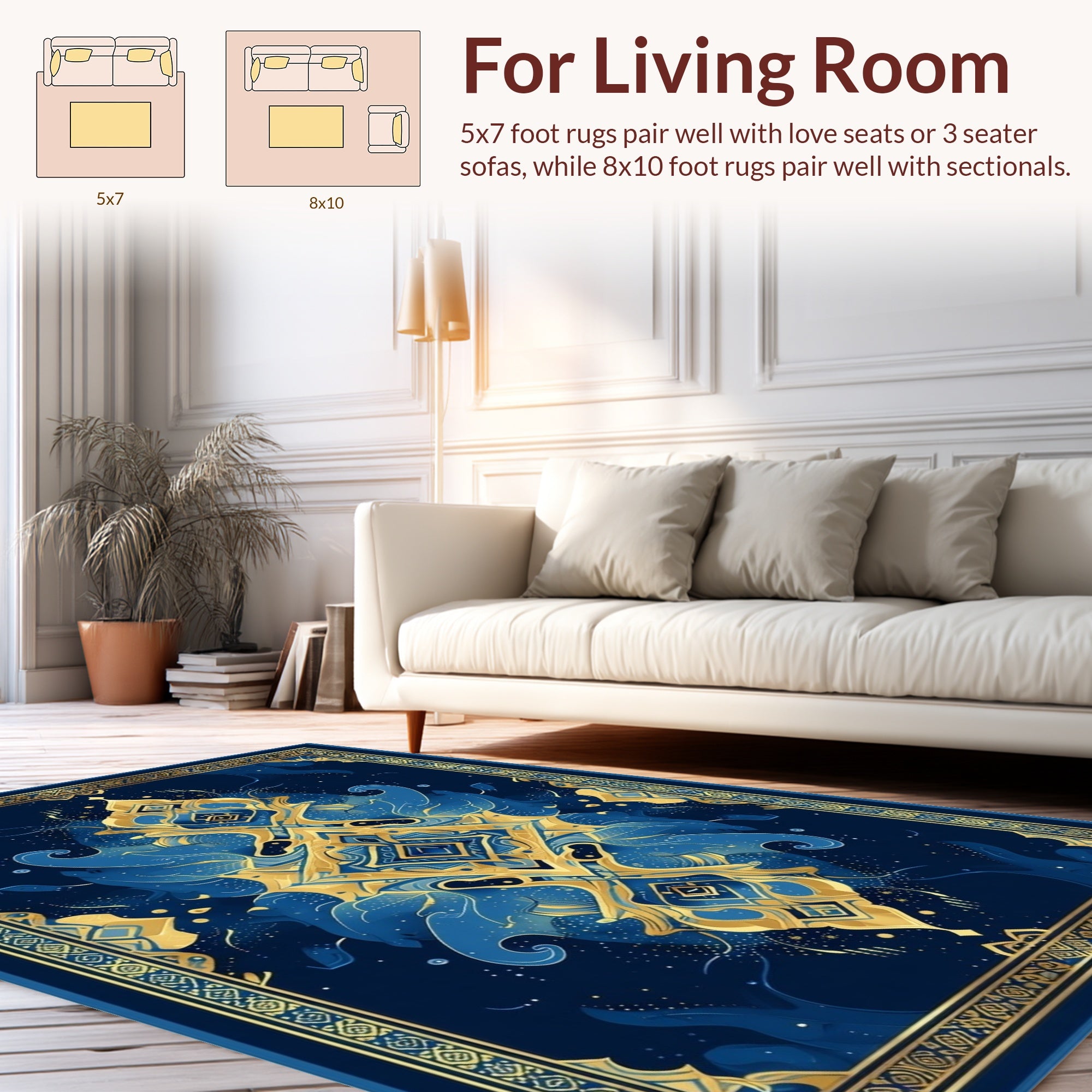 Ornate Blue Gold Mandala Pattern Rug