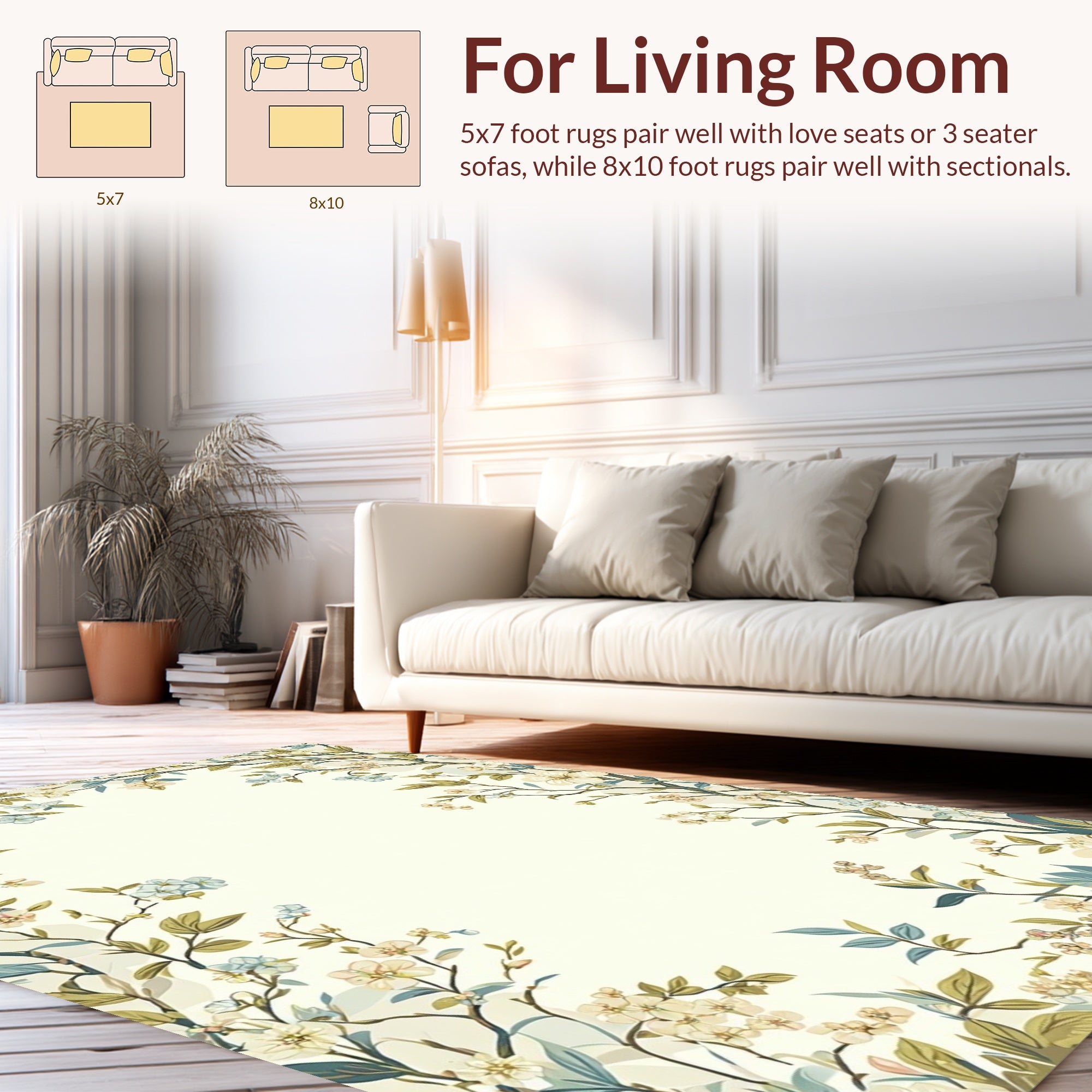 Whimsical Floral Branch Pattern Rug
