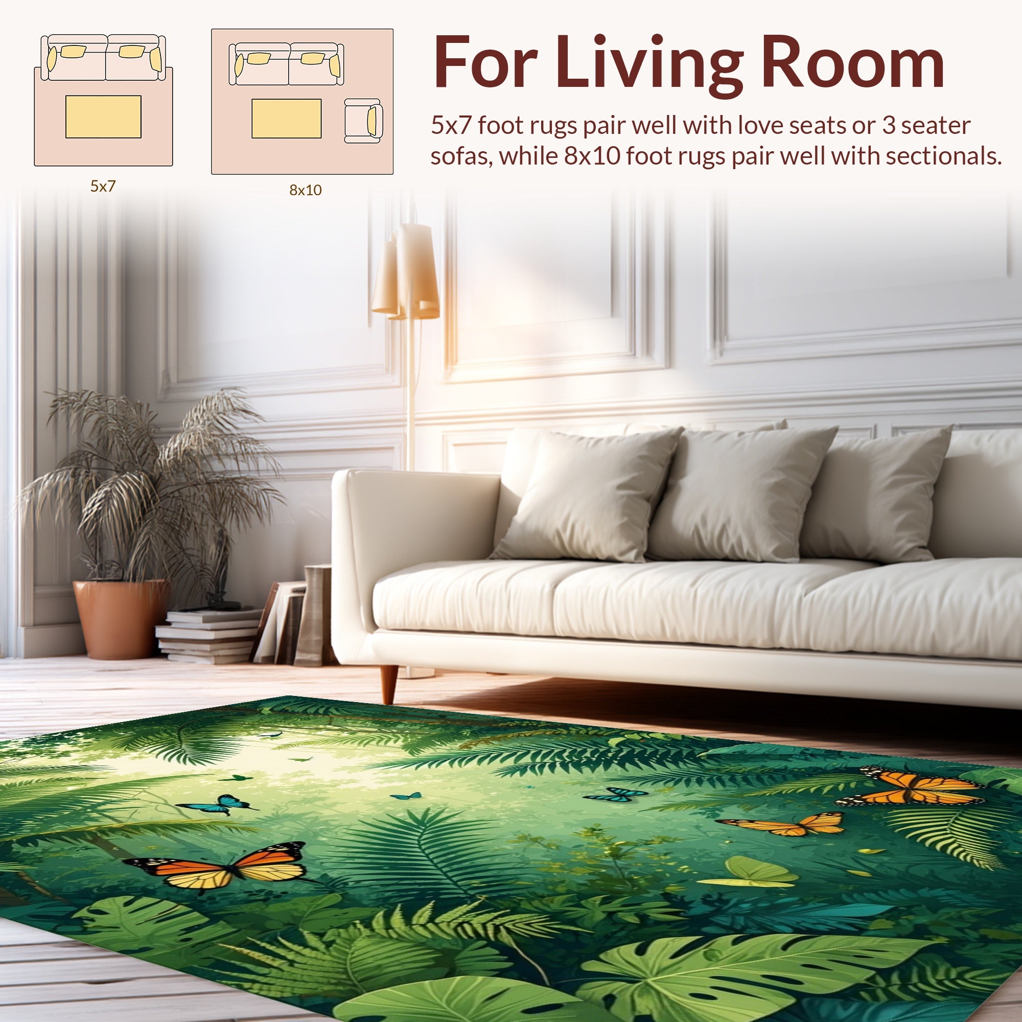 Lush Jungle Butterflies Vibrant Pattern Rug