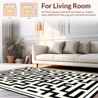 Black and White Geometric Maze Design Rug