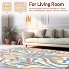 Cream Tan Blue Swirl Pattern Rug