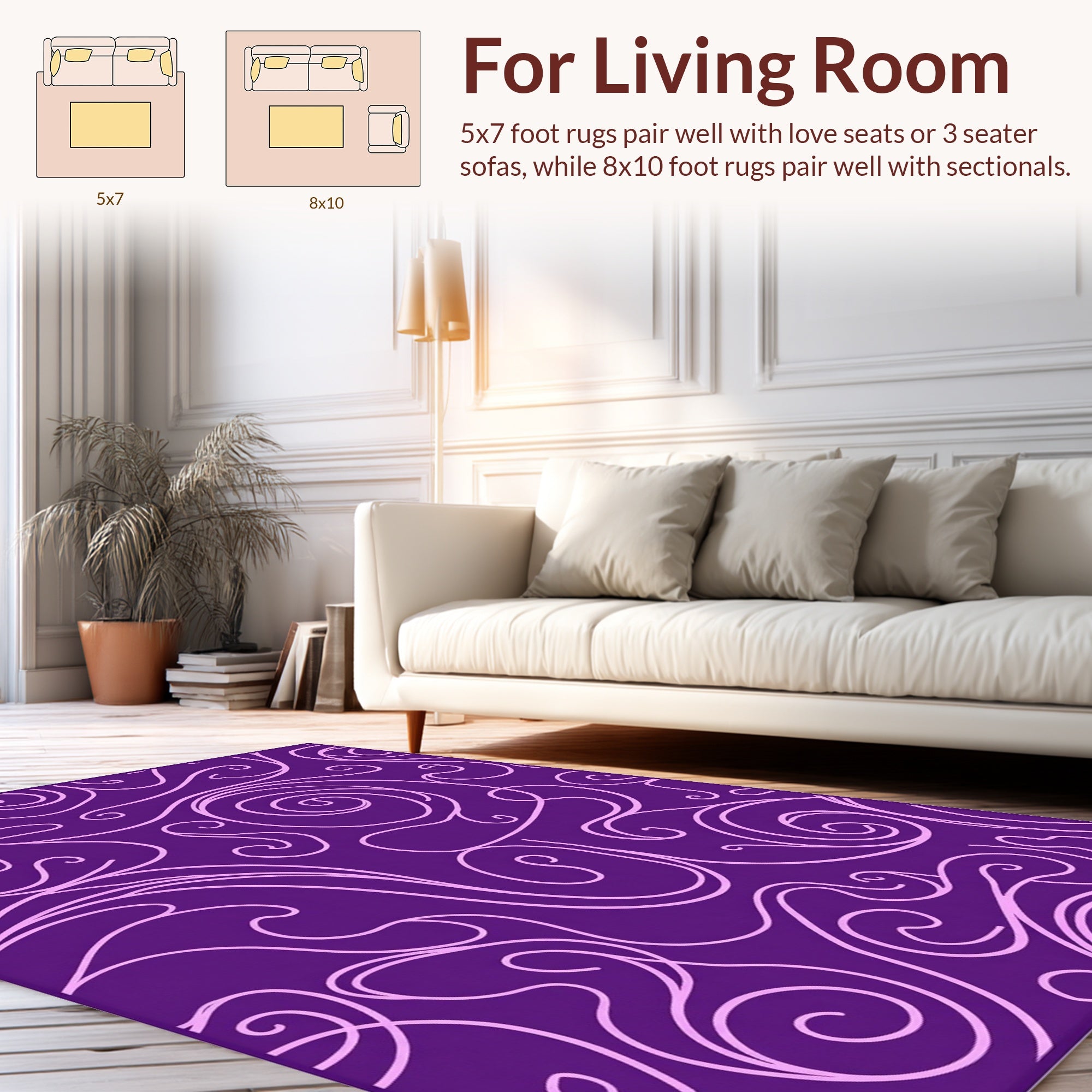 Ornate Purple Swirl Pattern Rug