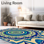 Vibrant Blue Green Mandala Floral Rug