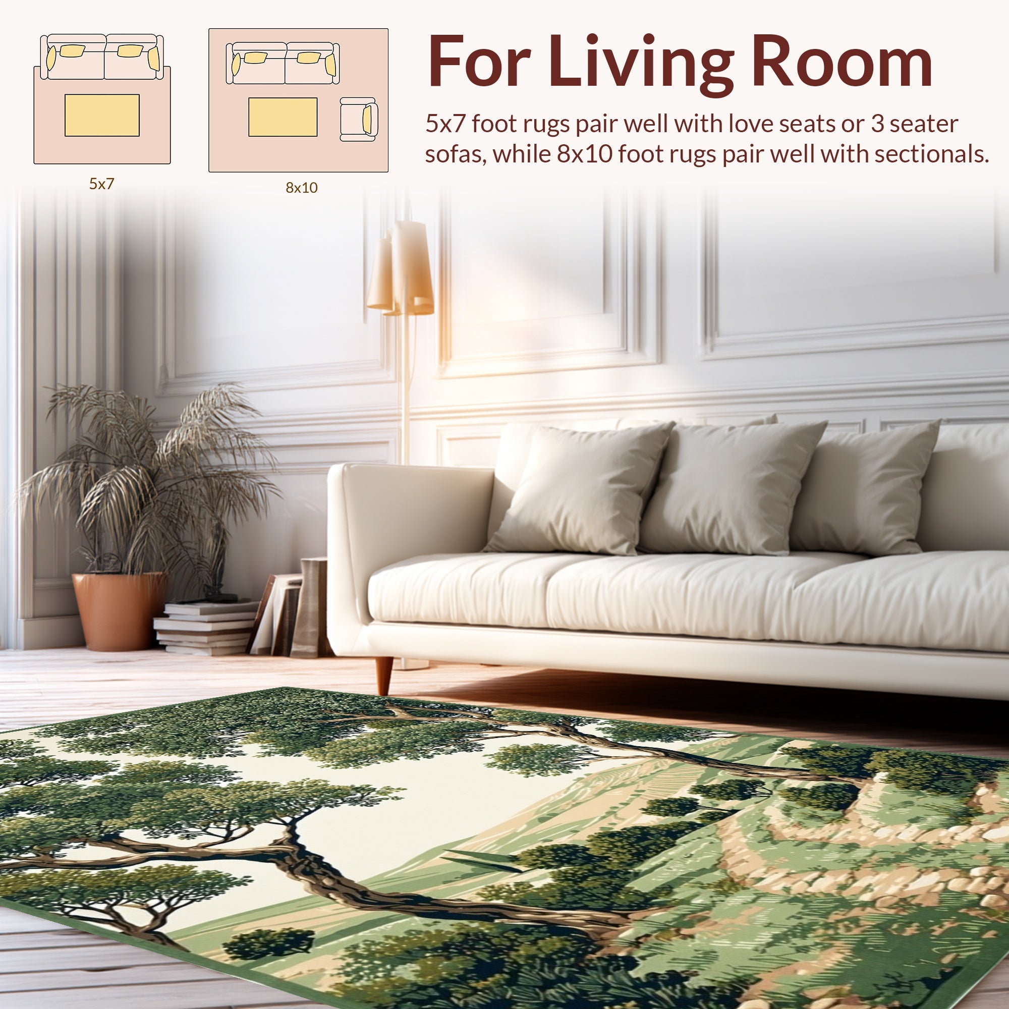 Lush Trees Pathways Countryside Scene Rug