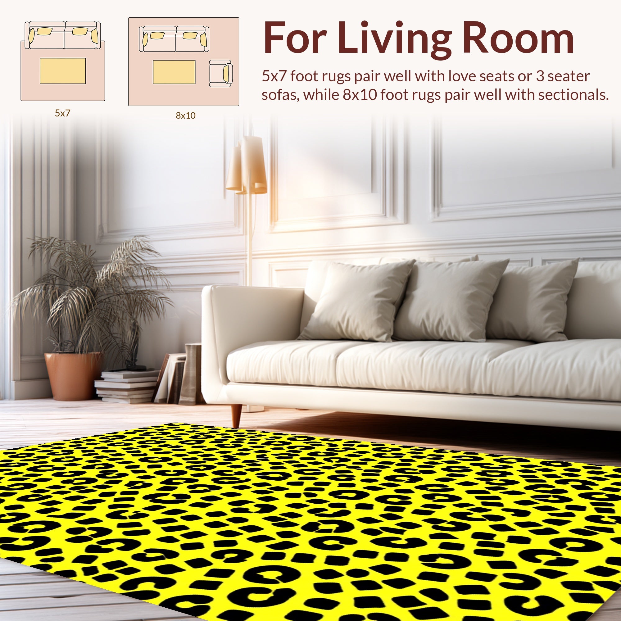 Bright Yellow Black Animal Print Rug
