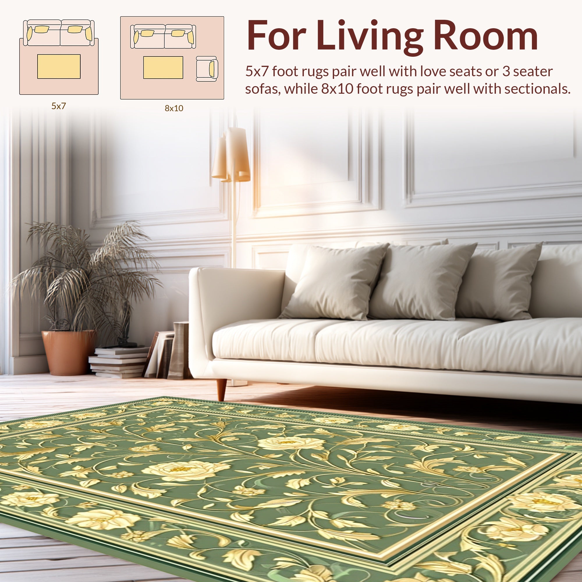 Elegant Floral Vine Golden Pattern Rug