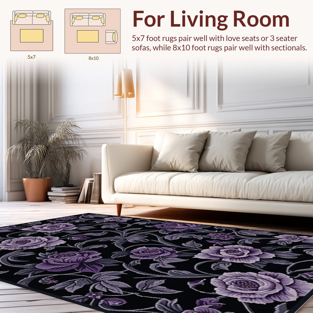 Purple Floral Swirl Vines Rug