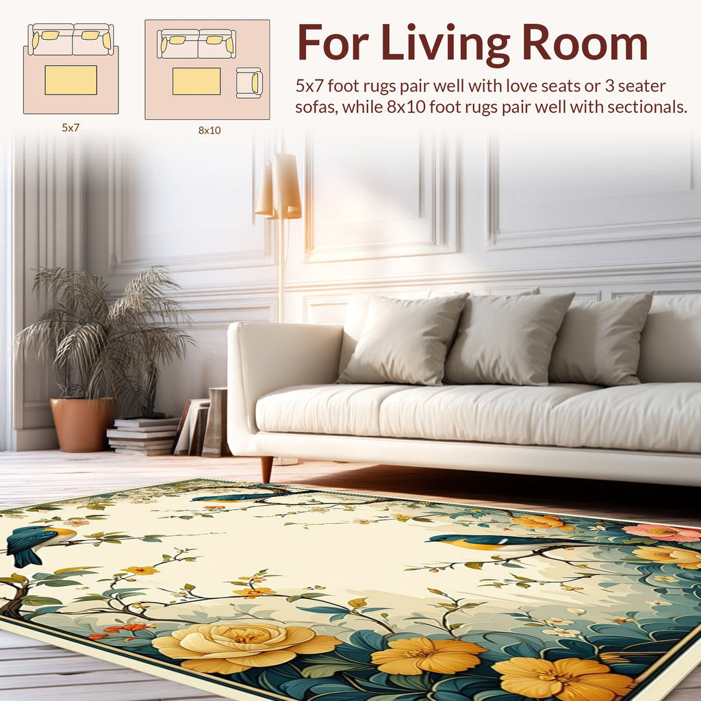 Birds and Blossoms Scenic Tapestry Design Rug