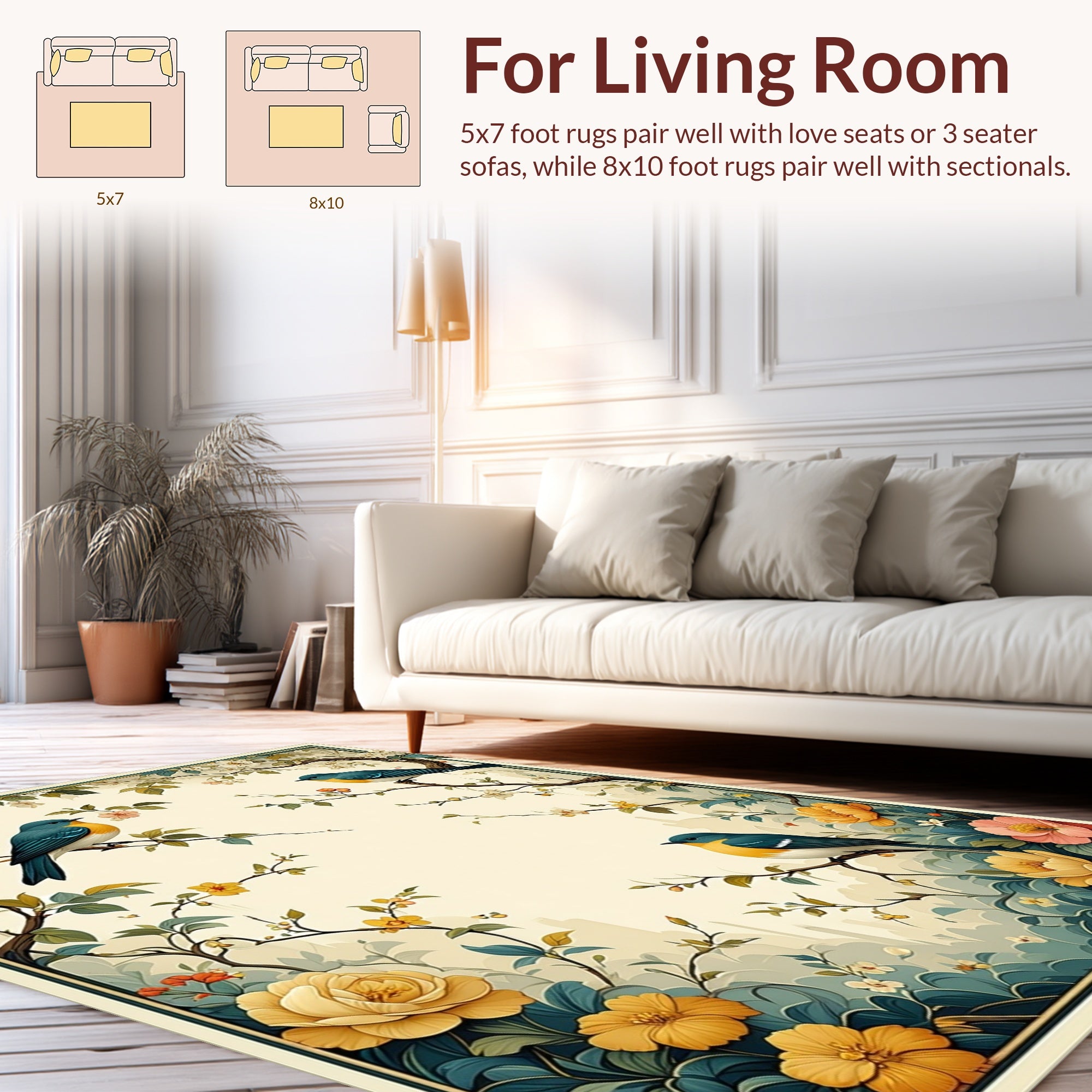 Birds and Blossoms Scenic Tapestry Design Rug