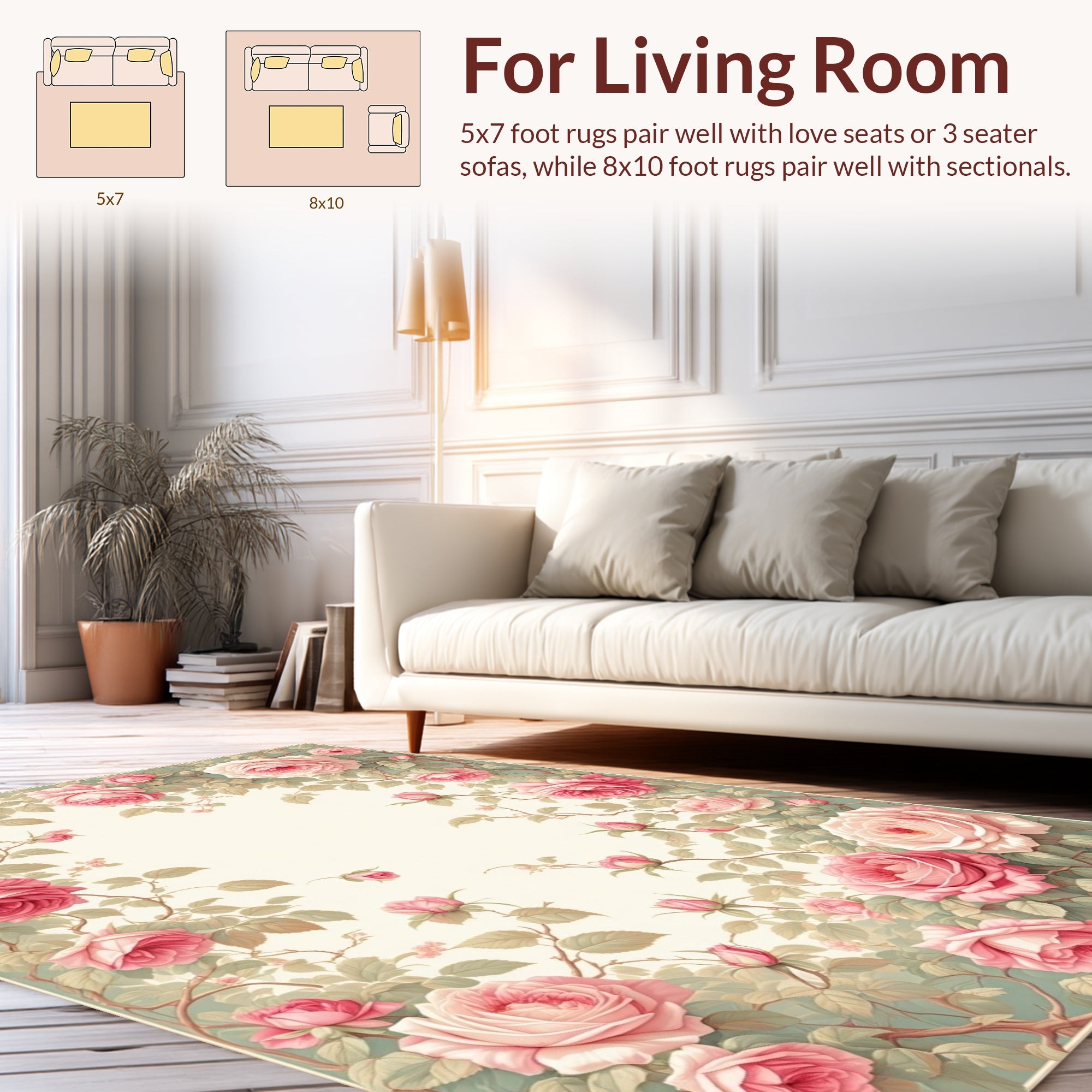 Soft Pink Rose Garden Pattern Rug