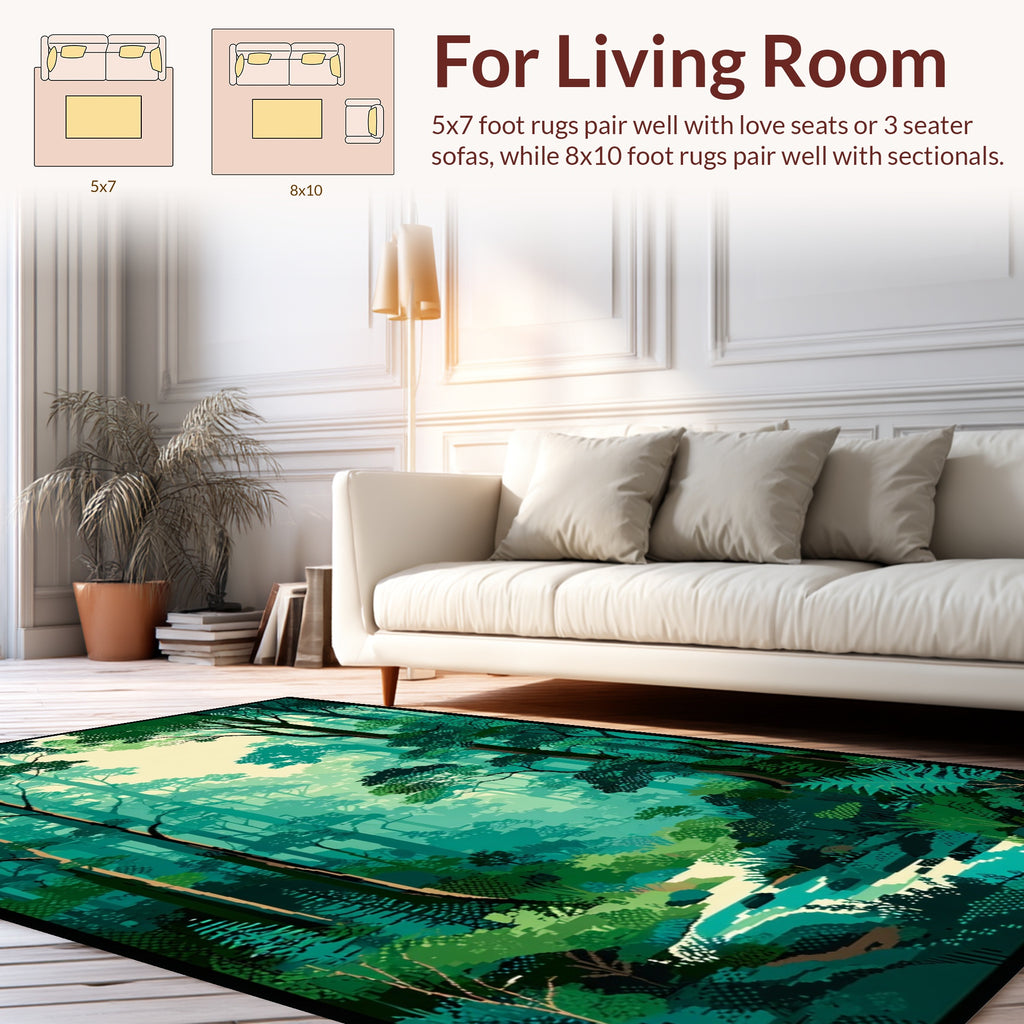 Enchanted Forest Stream Pixel Art Design Rug