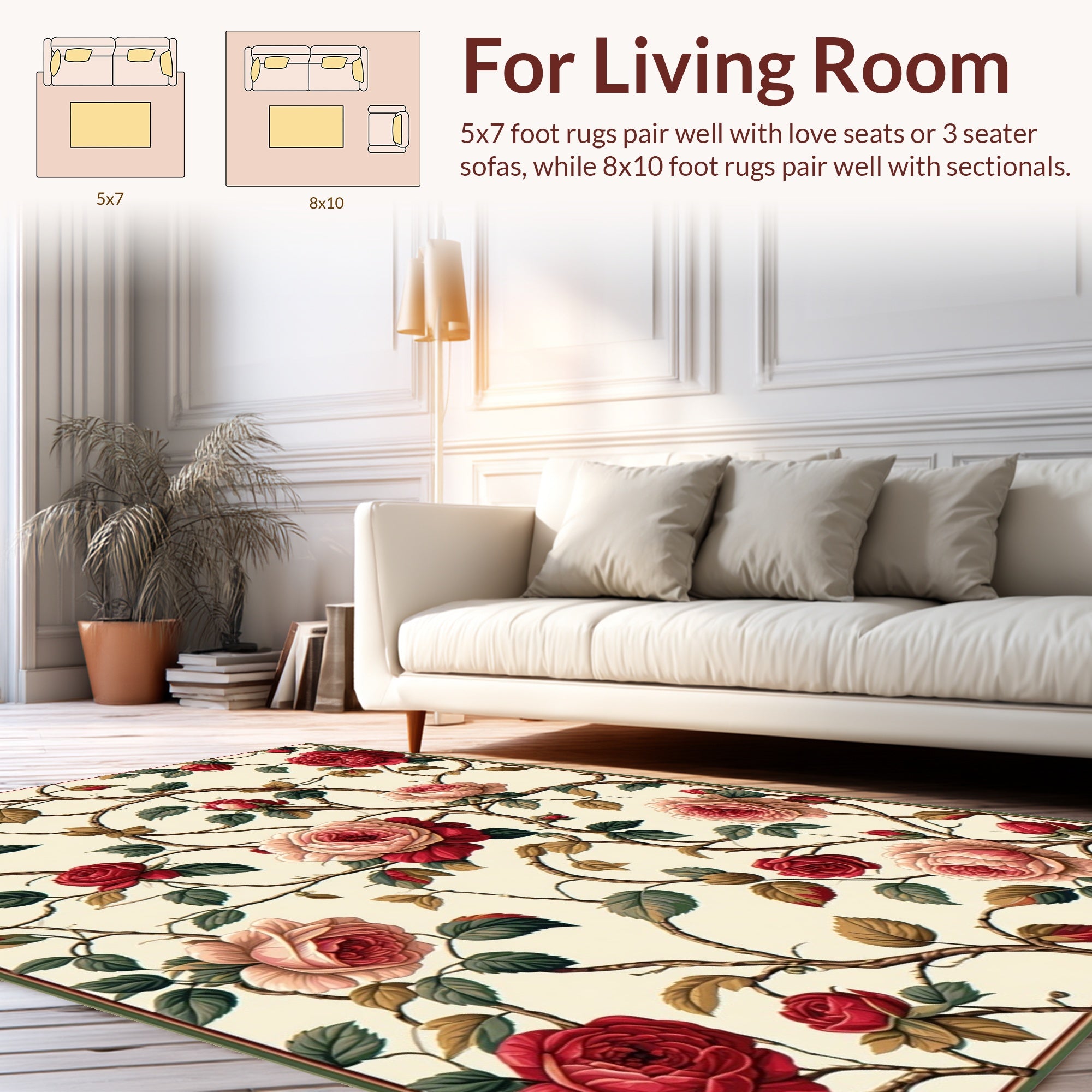 Vintage Rose Vine Floral Pattern Rug