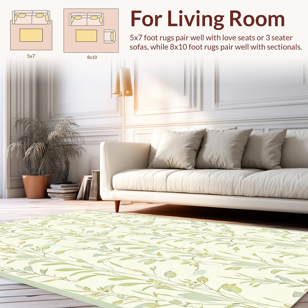 Light Green Botanical Vine Pattern Rug