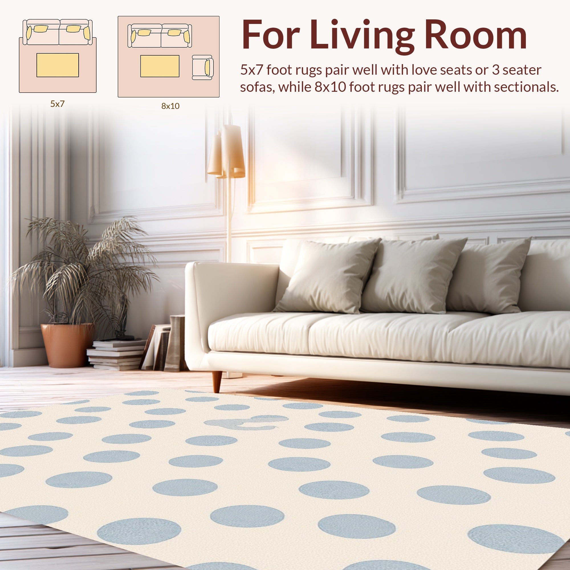 Charming Blue Polka Dot Pattern Rug