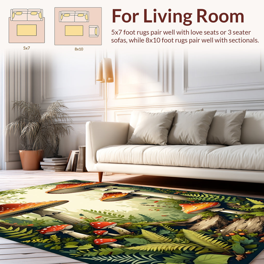 Whimsical Forest Mushroom Pattern Rug
