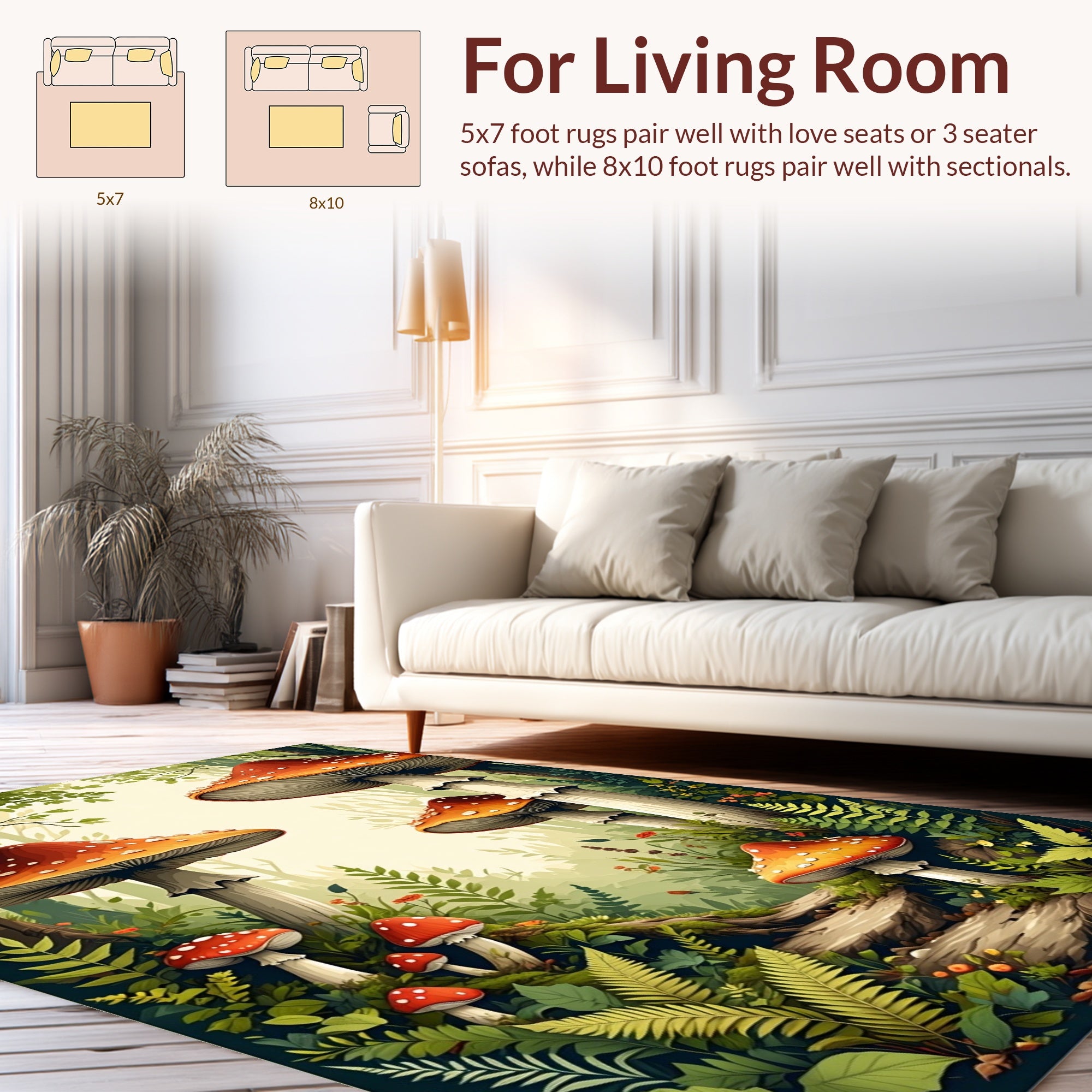 Whimsical Forest Mushroom Pattern Rug