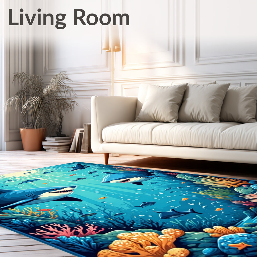 Ocean Sharks Coral Reef Design Rug