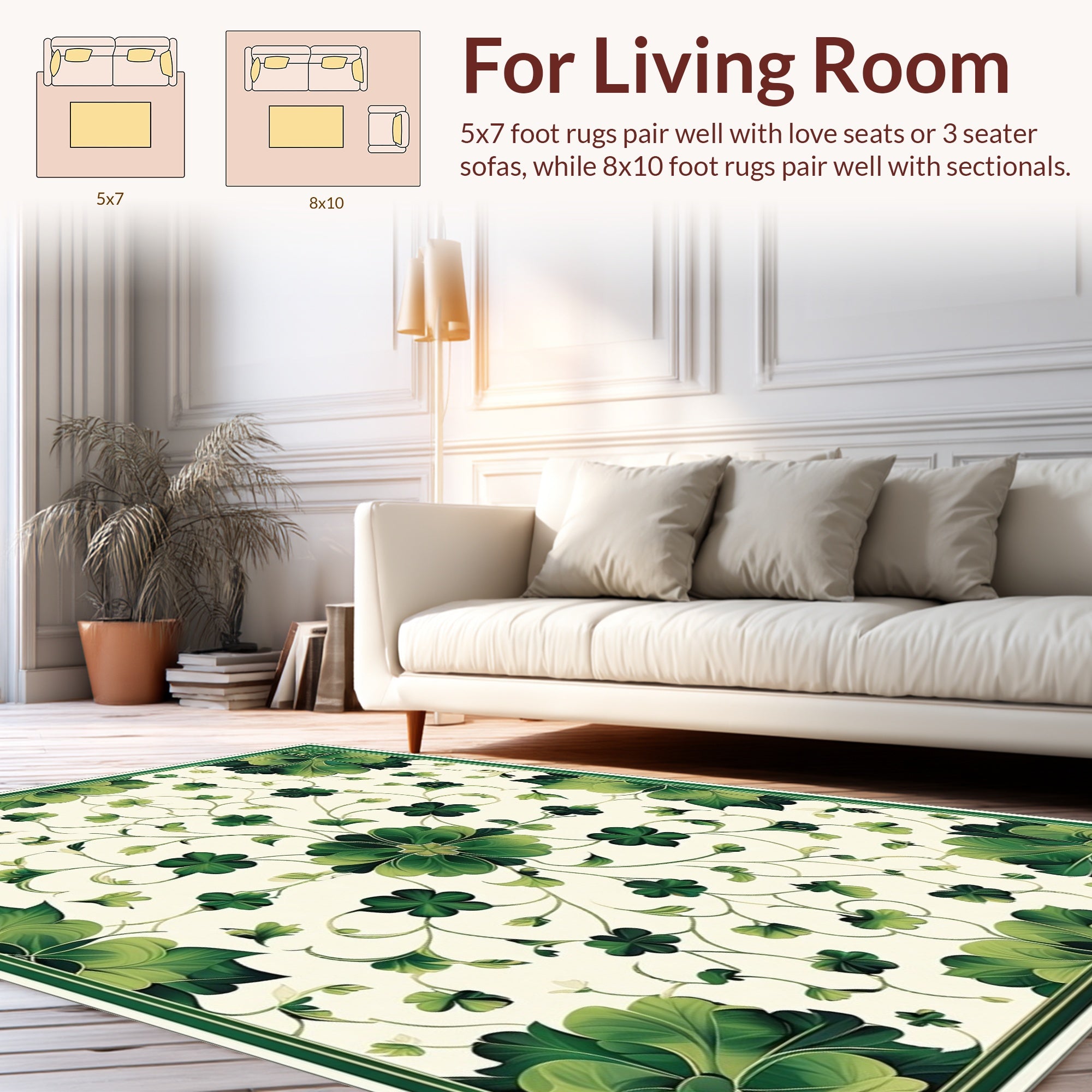 Intricate Green Floral Vine Print Rug