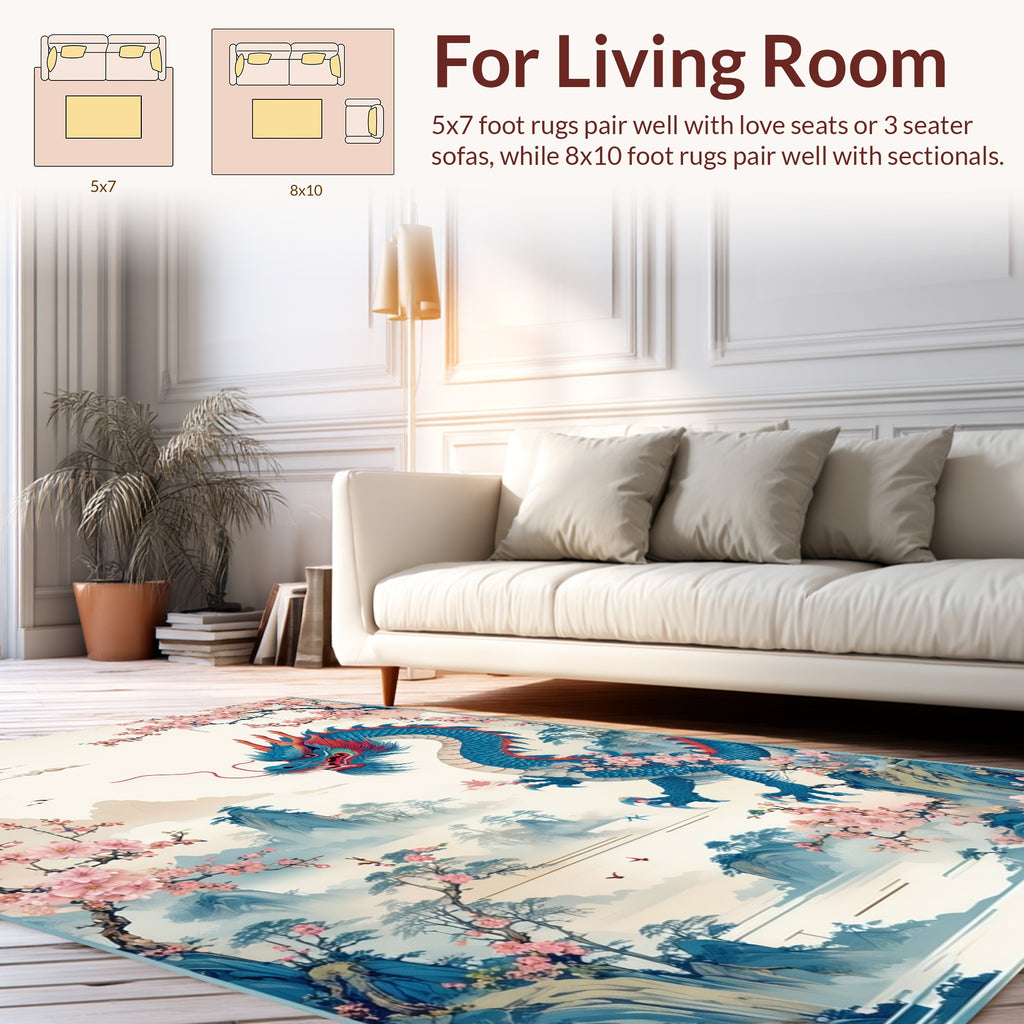 Dragon cherry blossom landscape art Rug