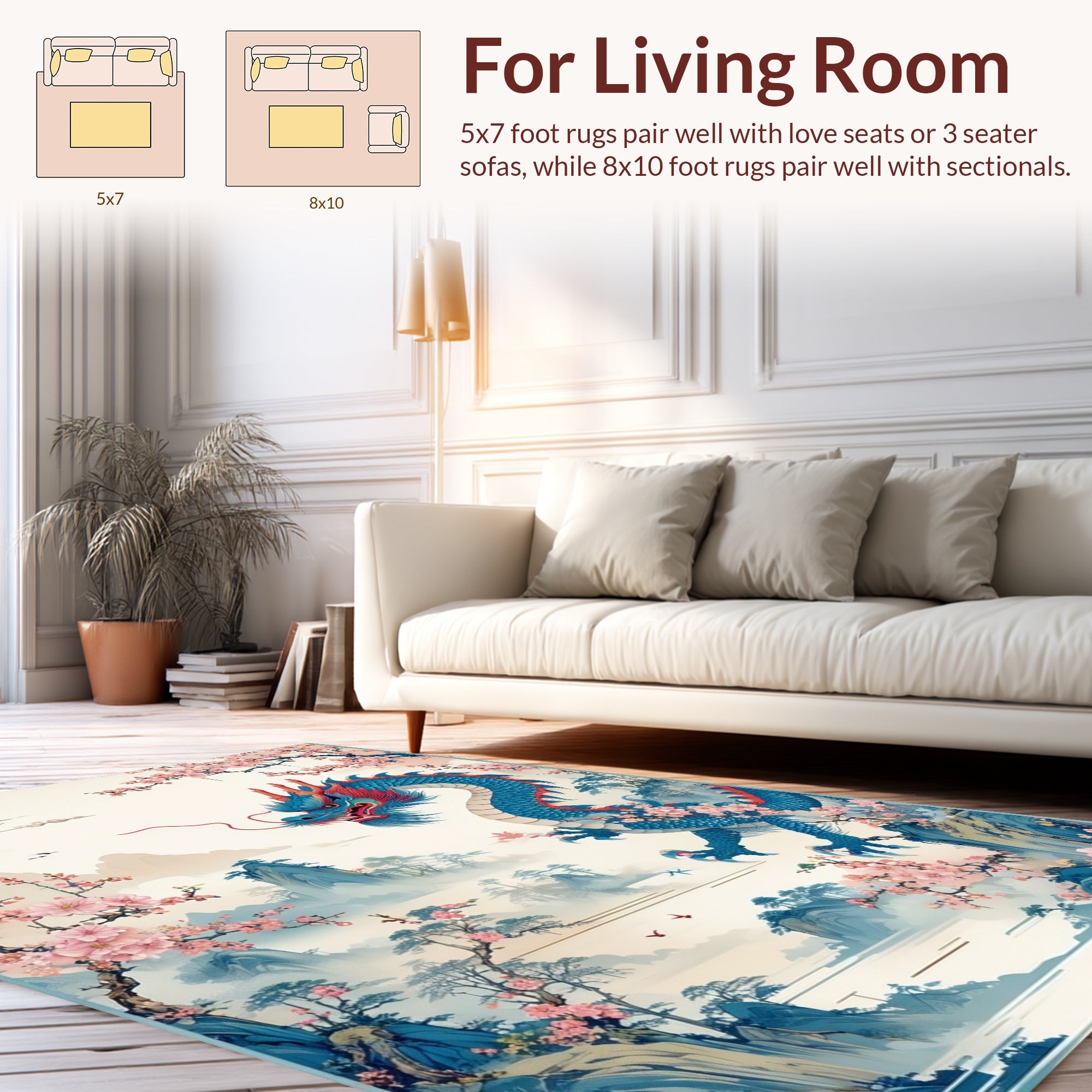 Dragon cherry blossom landscape art Rug