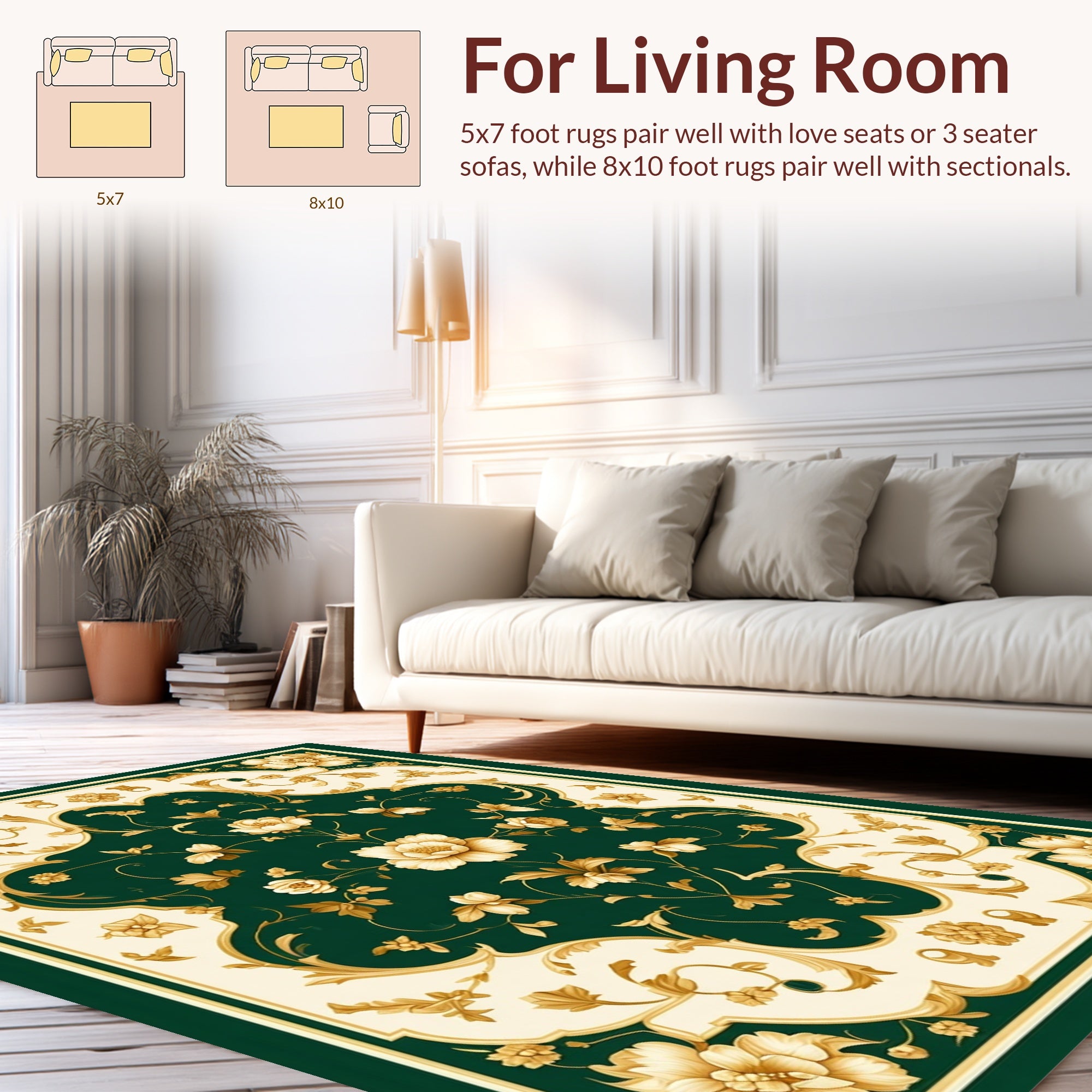Elaborate Floral Scrollwork Emerald Rug