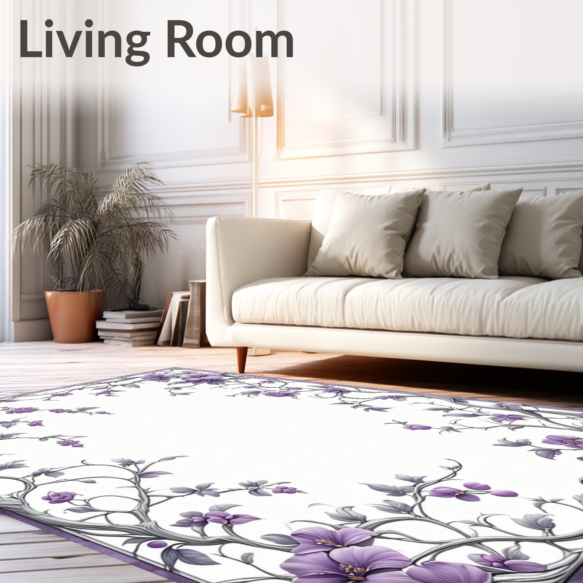Purple Floral Vine Border Design Rug