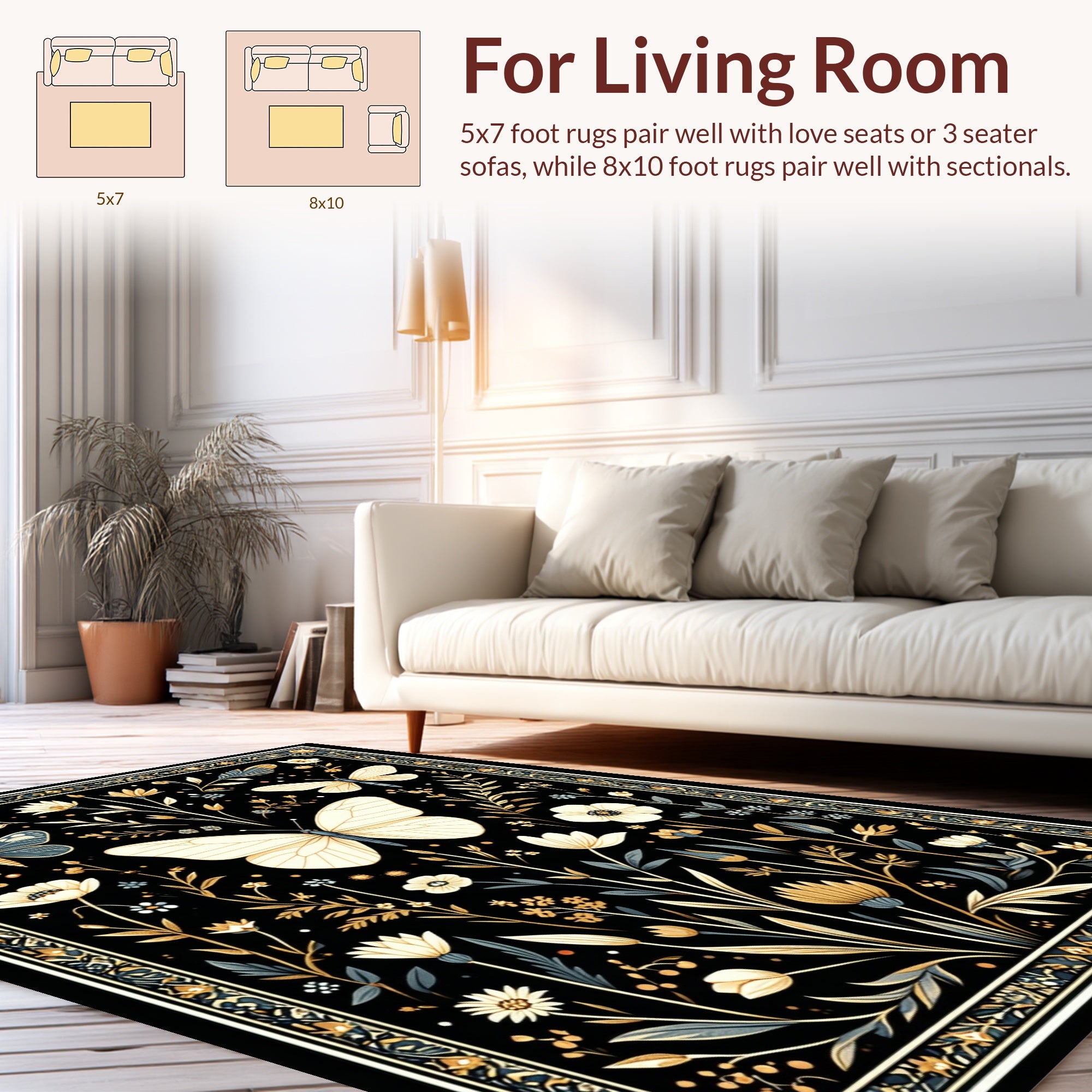 Whimsical Butterfly Garden Floral Pattern Rug
