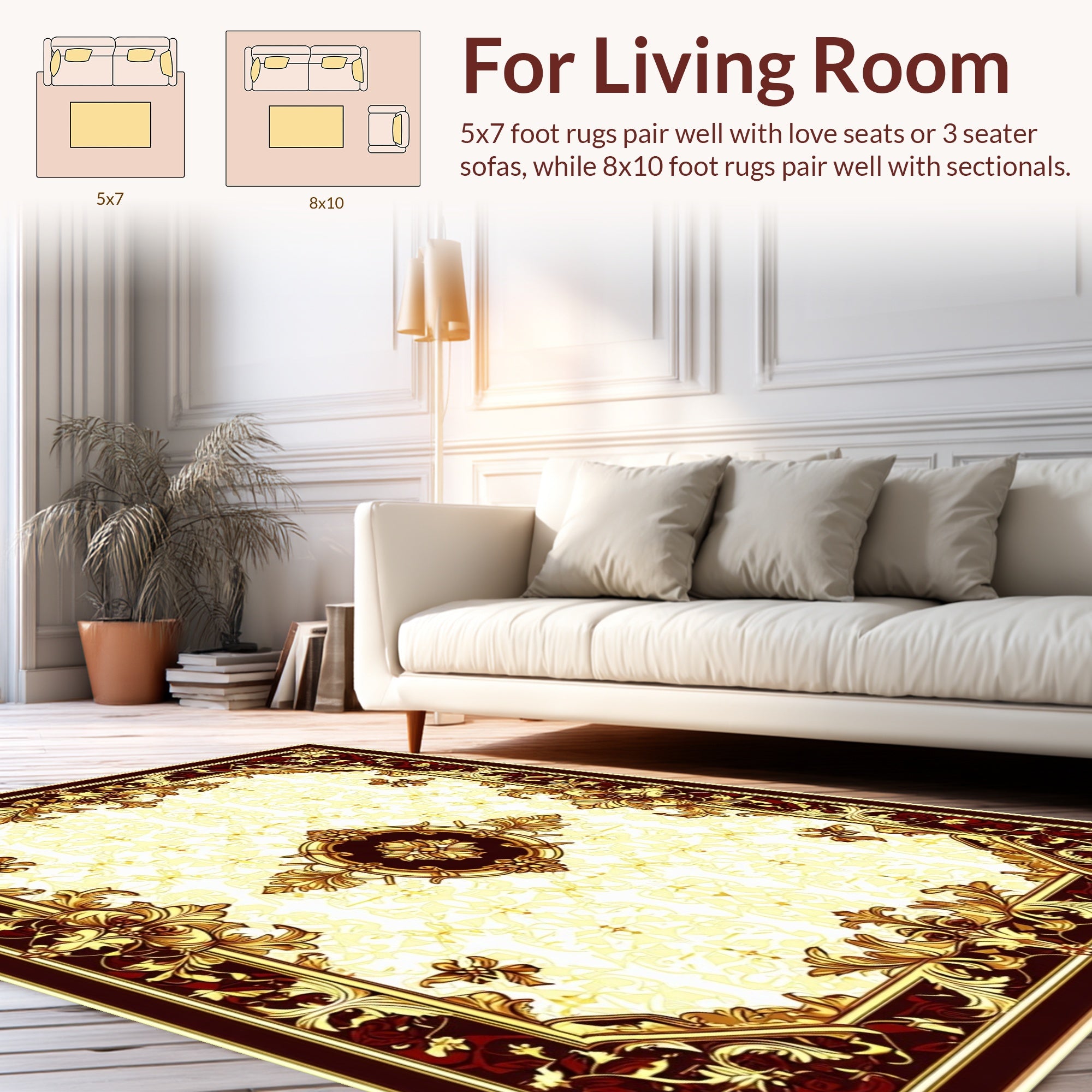 Ornate Floral Scroll Border Design Rug