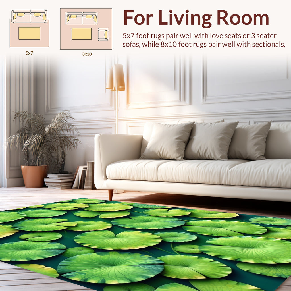 Vibrant Green Lily Pad Pattern Rug