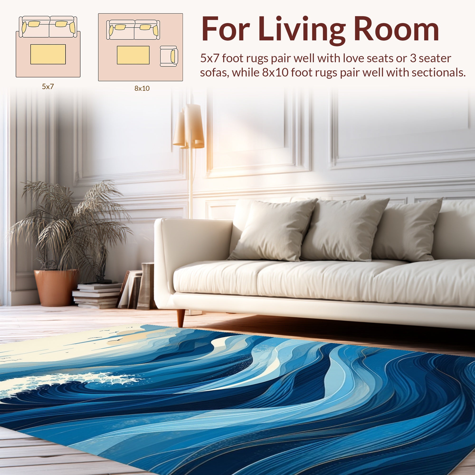 Abstract Blue Ocean Wave Pattern Rug