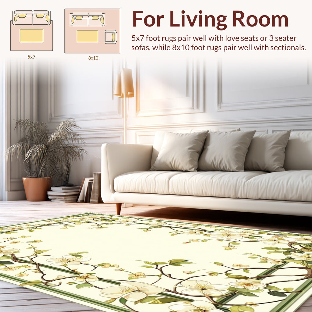 Elegant Cream Floral Vine Design Rug