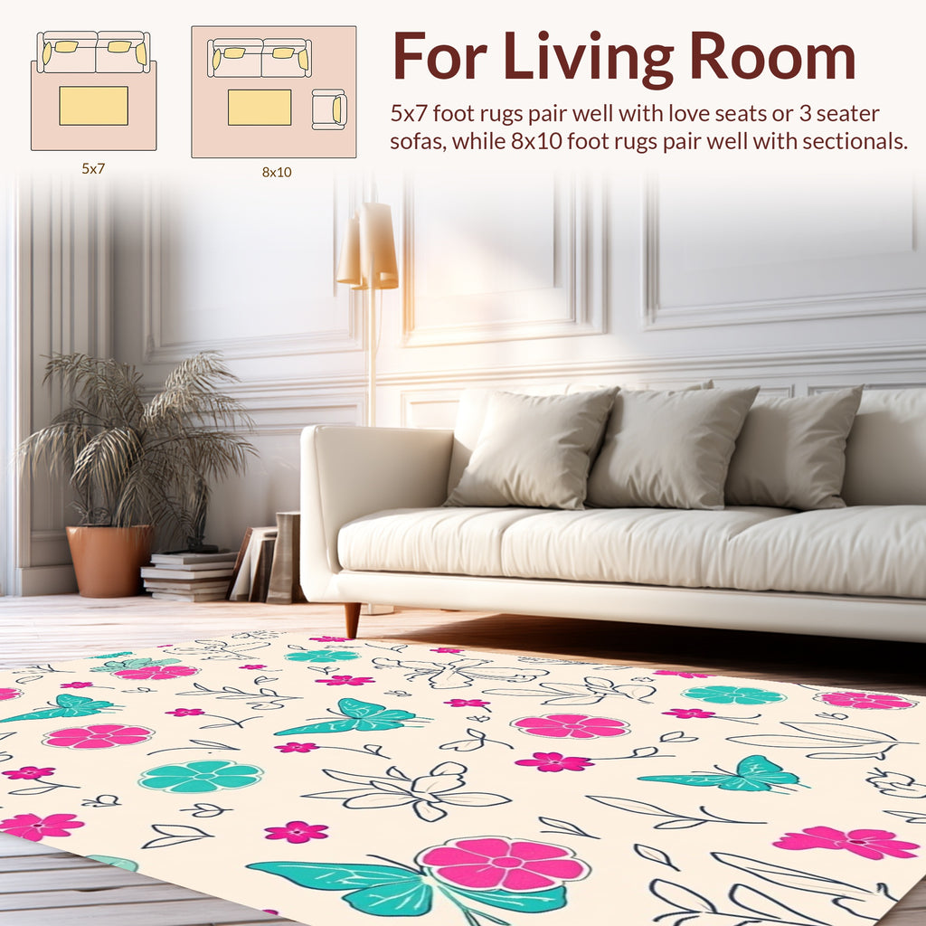 Whimsical Butterfly Flower Garden Print Rug