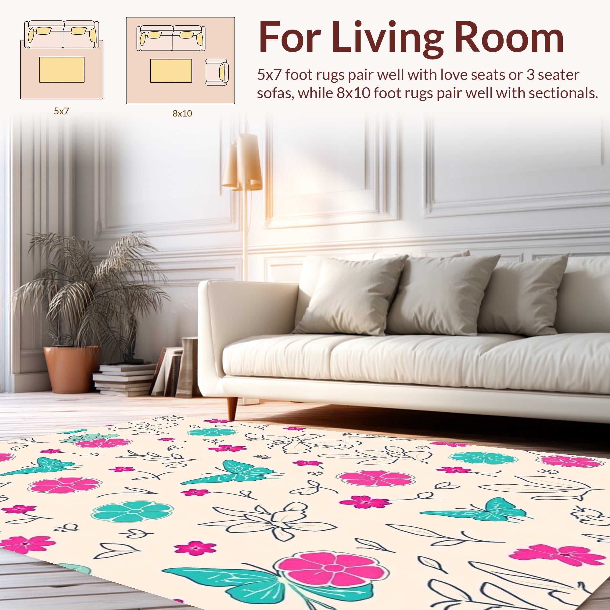 Whimsical Butterfly Flower Garden Print Rug
