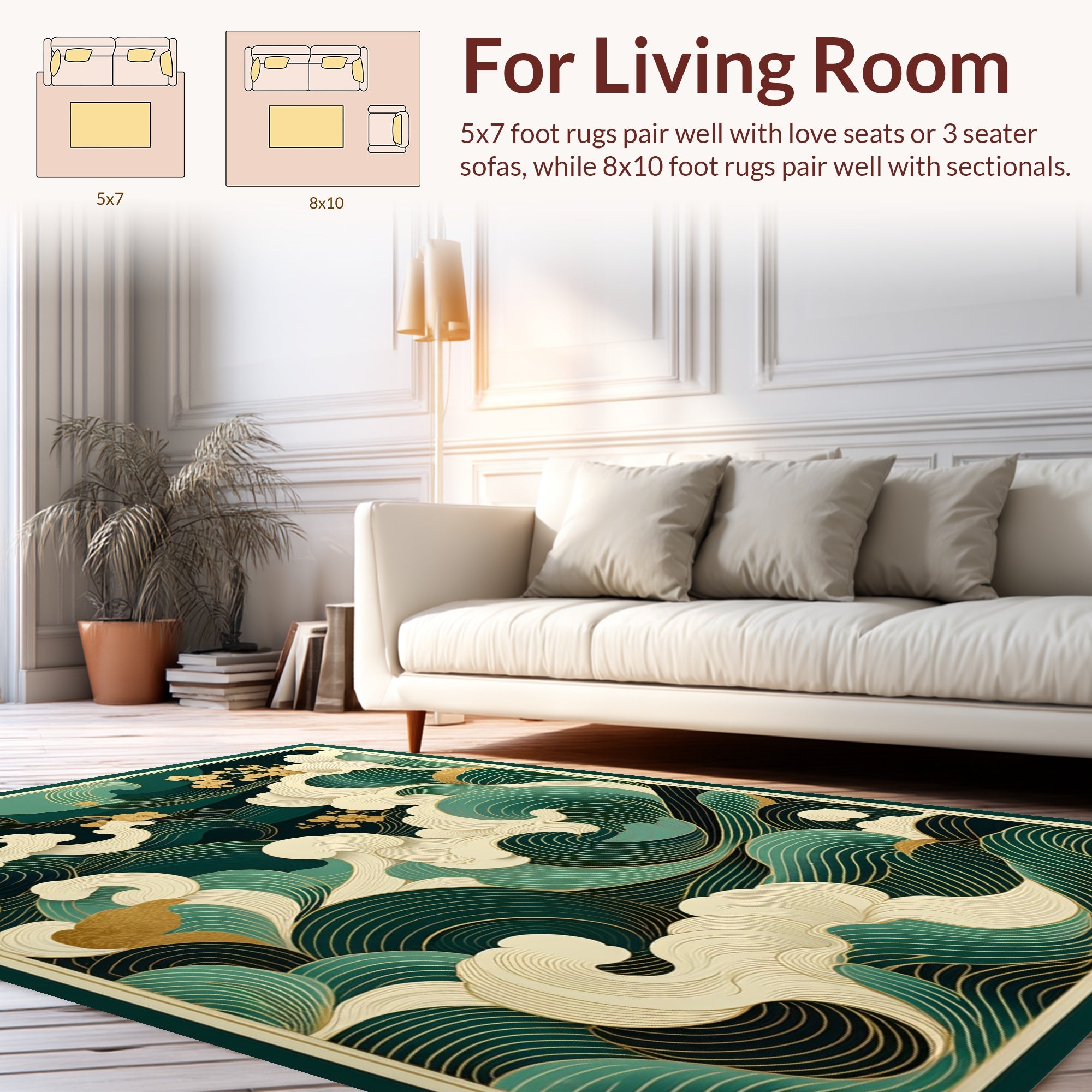 Emerald Waves with Gold Accents Rug