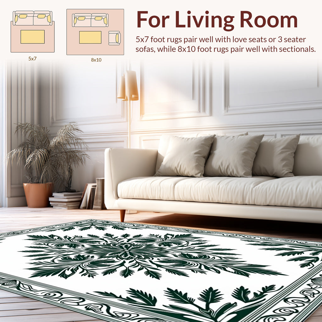Dark Green Floral Medallion Design Rug