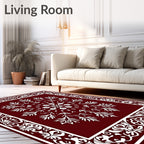 Crimson White Ornate Medallion Frame Rug