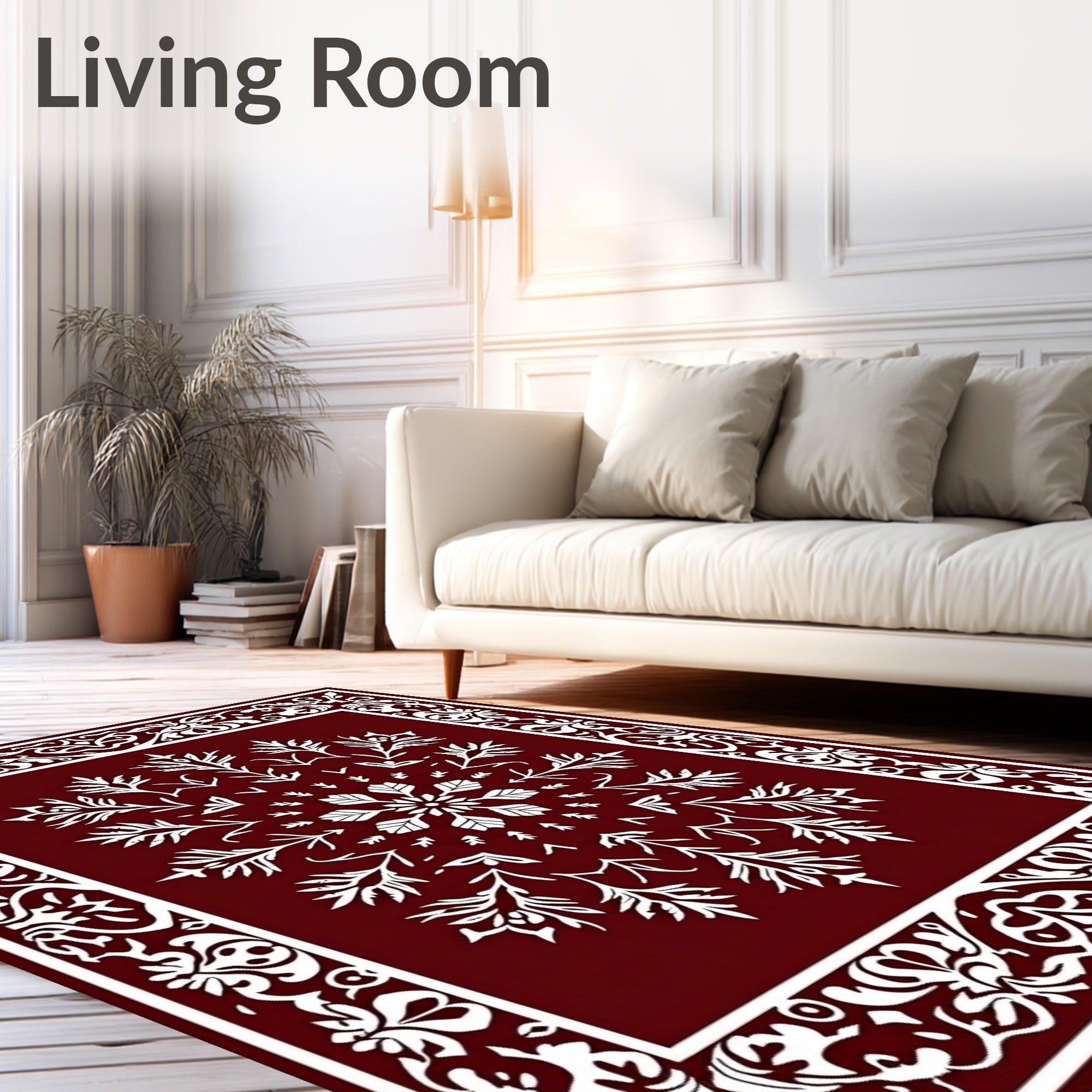 Crimson White Ornate Medallion Frame Rug