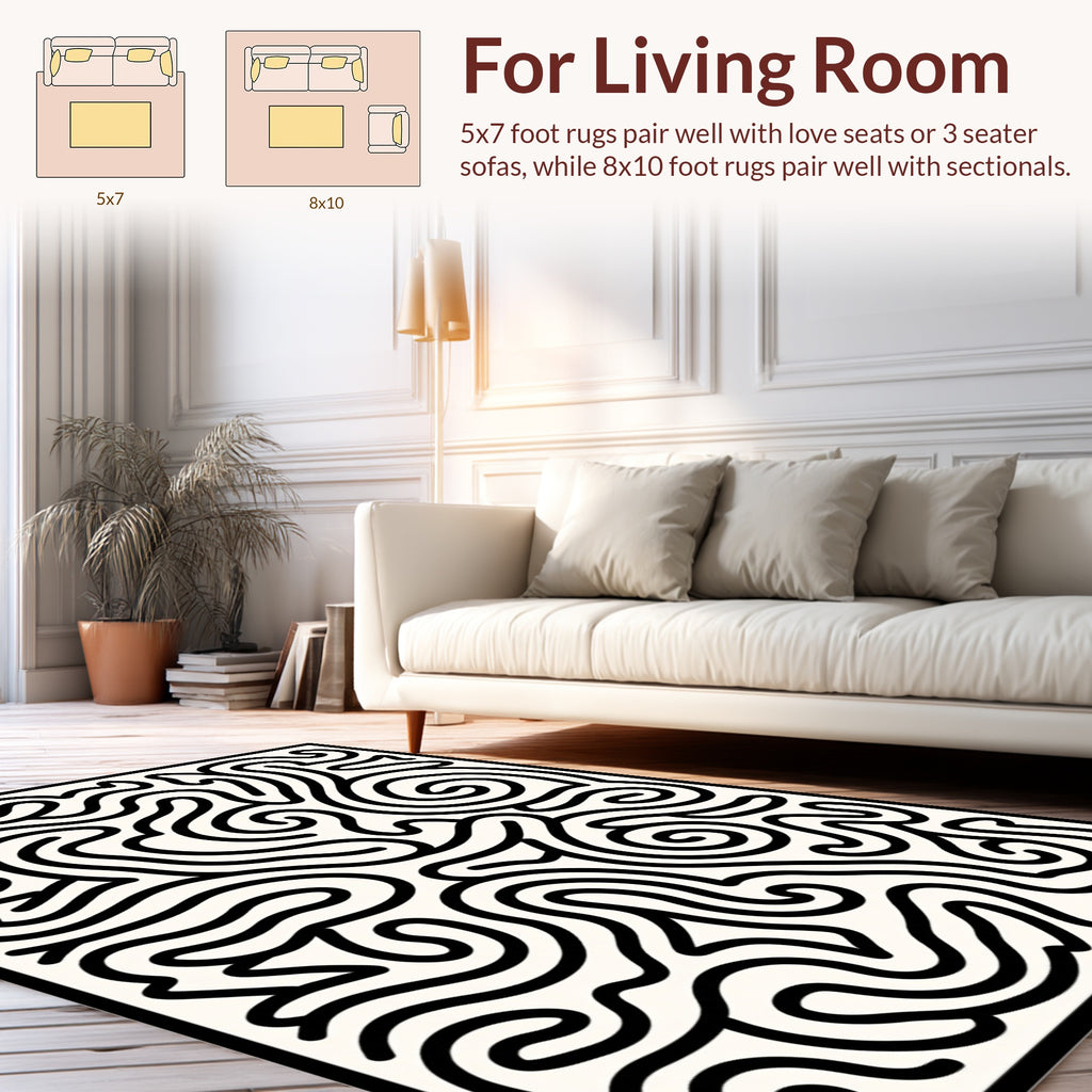 Abstract Black Swirls Maze Rug