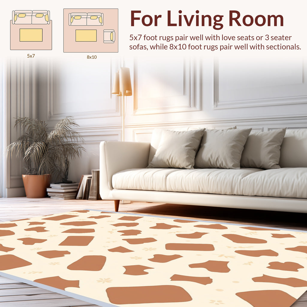 Abstract Brown Spot Pattern with Flowers Rug