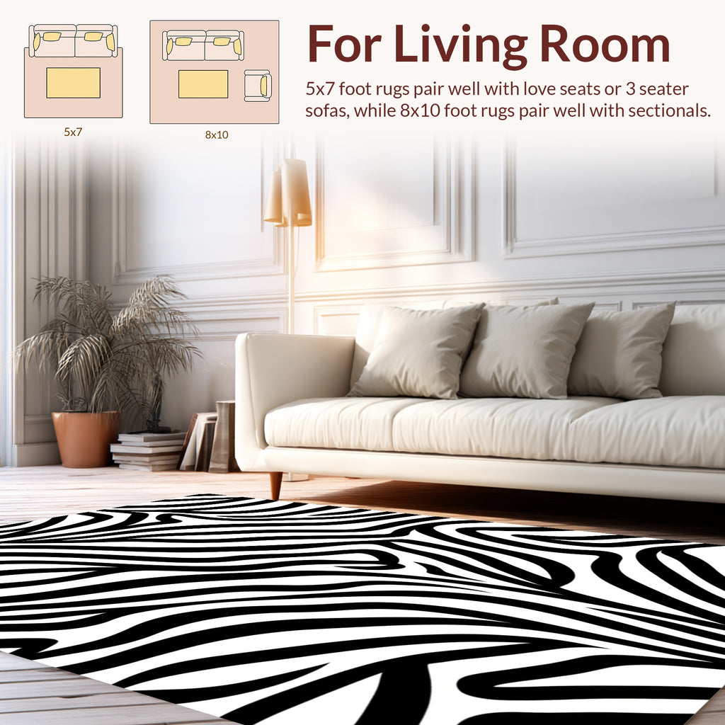 Bold Black White Striped Pattern Rug