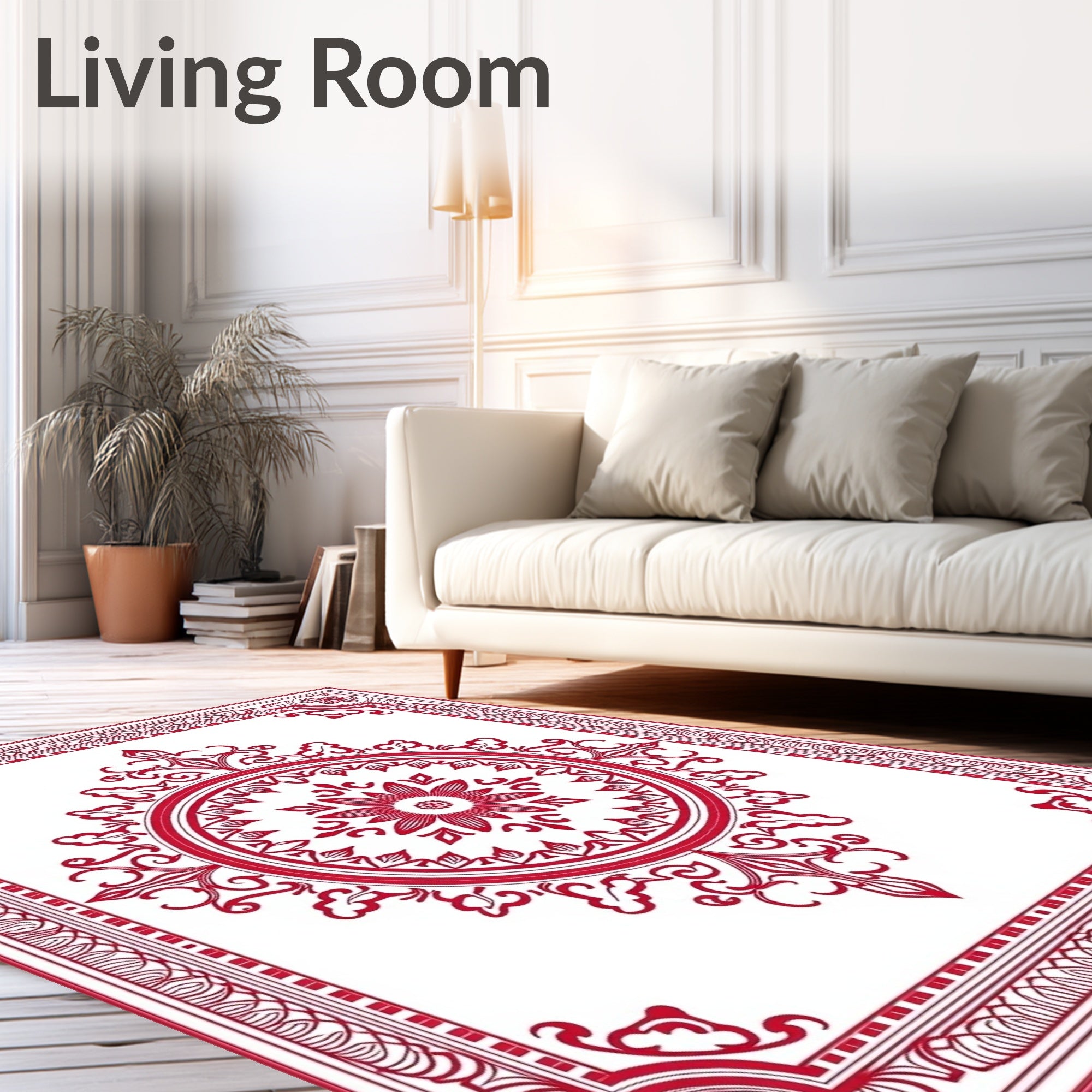 Crimson Floral Medallion Border Rug