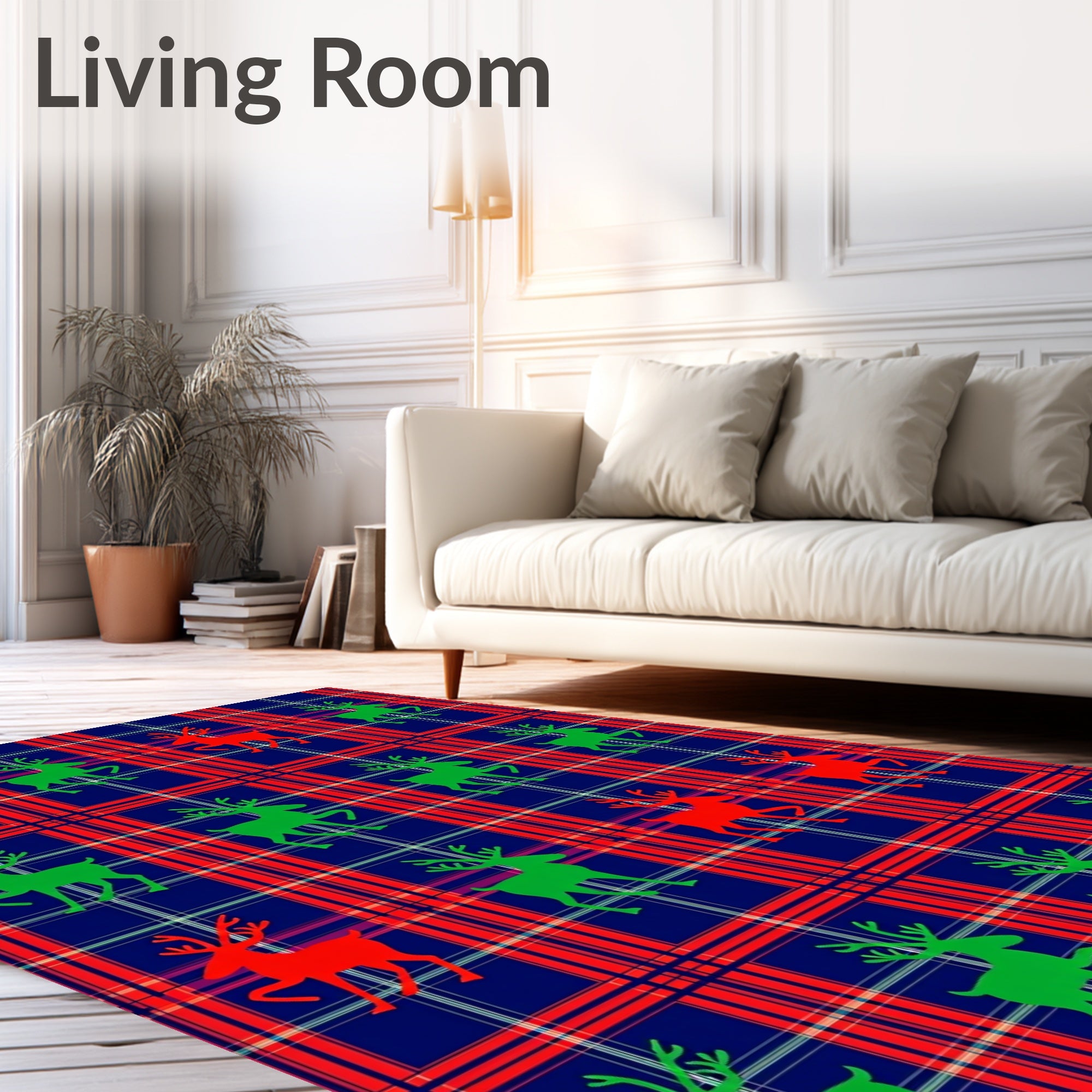 Reindeer Plaid Red Green Navy Rug