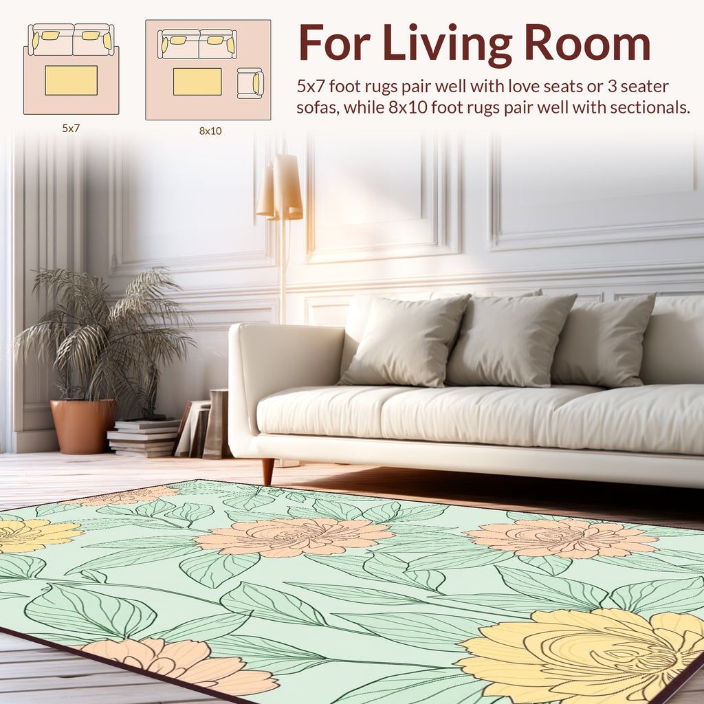 Pastel Floral Pattern Outline Design Rug